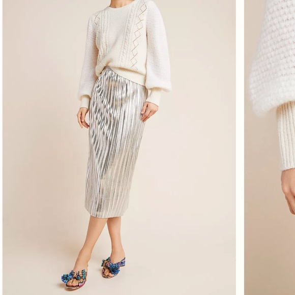 ⭐️ Maeve Nikola Shimmer Sparkle Pleated Straight Work Classy Party Midi Skirt - Picture 4 of 4